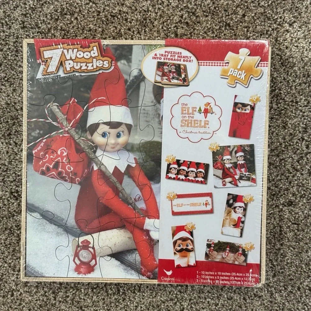 ELF on a SHELF 7 Wood Puzzles in a Storage Box Set! NEW rare! Grab this treasure